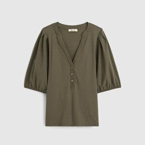 NWT Madewell Puff-Sleeve Henley Knit Top – Faded Olive